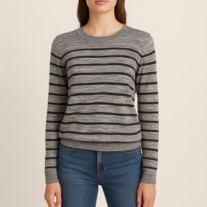 ALC grey Black Striped Wool Crewneck Light Sweater